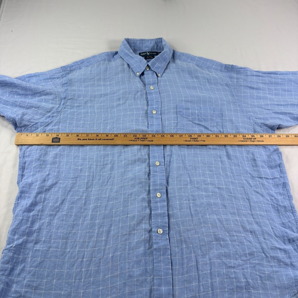 Polo Ralph Lauren Linen Shirt Mens XL Blue Plaid Blake Button Up Preppy Beach - Picture 5 of 9